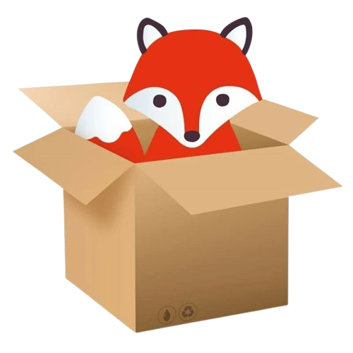 Un renard trop mignon dans une boîte en carton